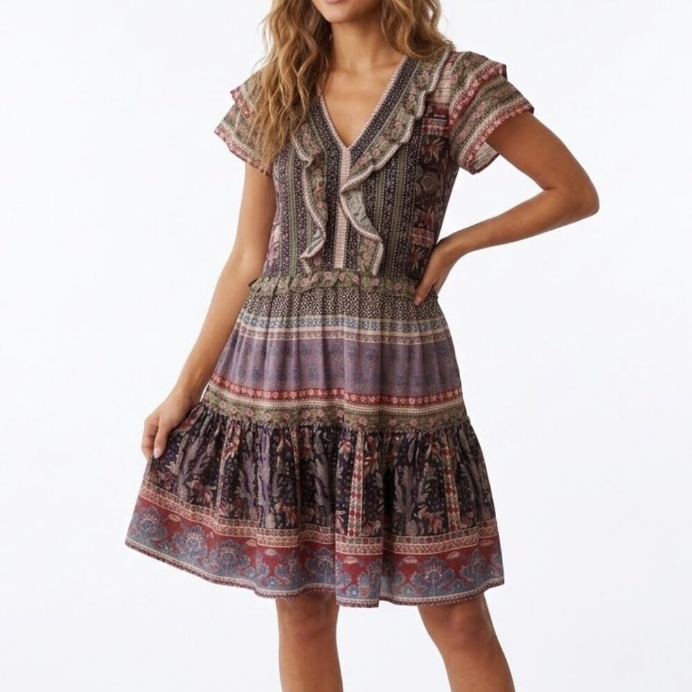 Sea New York Printed Ruffle Tiered Mini Dress Size XS